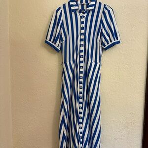 Boden Blue and White Striped Maxi Dress